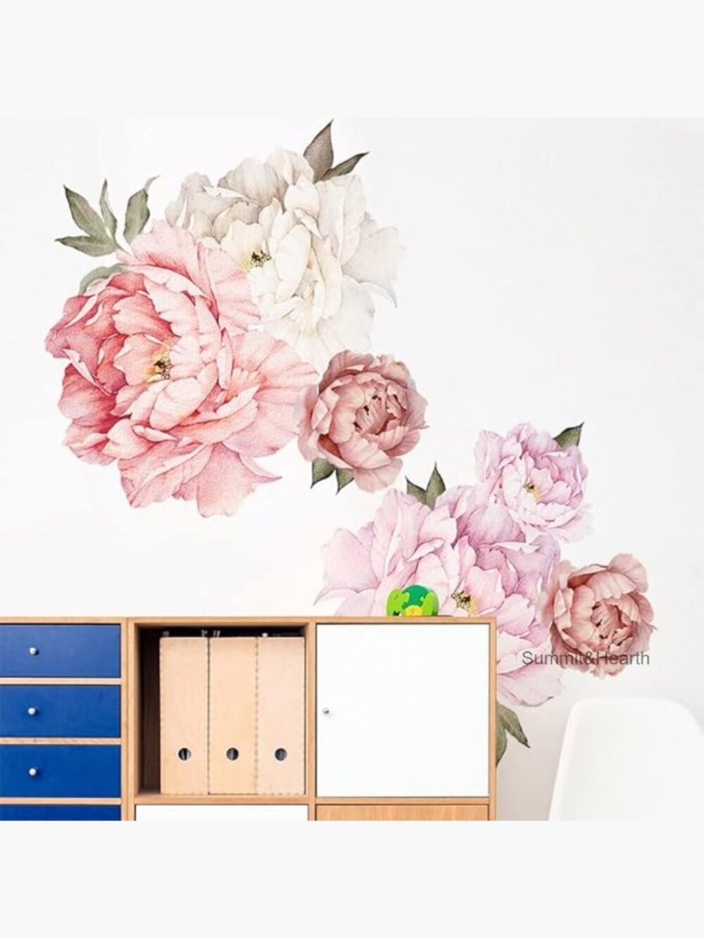 Peony Flower Wall Stickers, 100x65cm Vinyl Decals, Easy Peel & Stick Home Decor